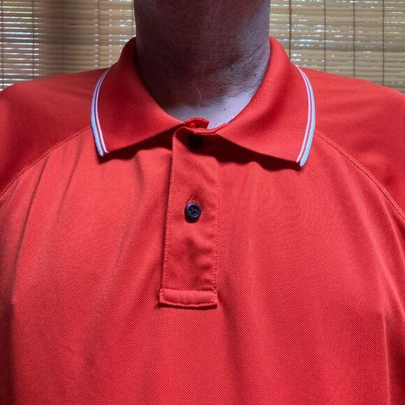 LANDS END Polo Golf Collared Shirt Orange with White Trim Mens XL - Picture 10 of 16